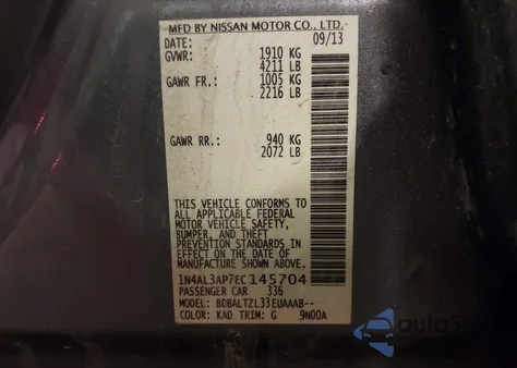 2014 Nissan Altima 2.5 Sv from USA, damaged, VIN 1N4AL3AP7EC145704